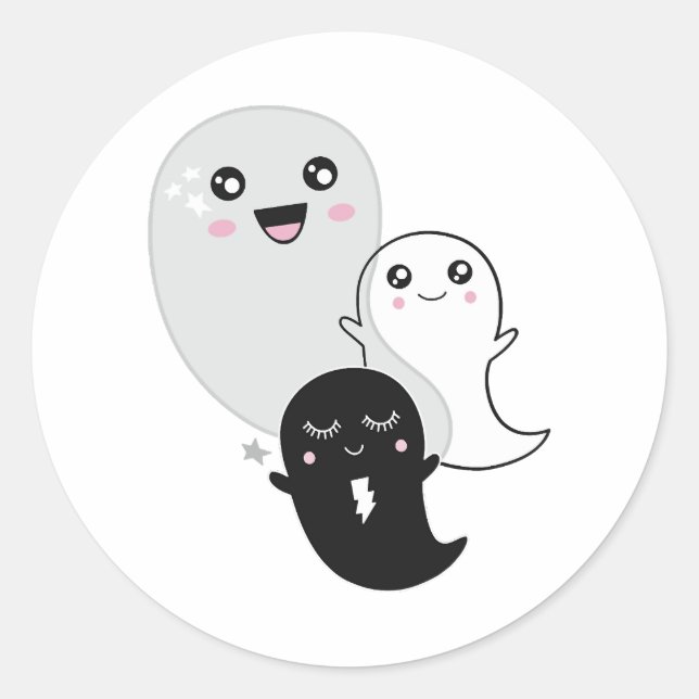 cute ghosts halloween kawaii classic round sticker (Front)