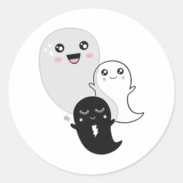 cute ghosts halloween kawaii classic round sticker | Zazzle
