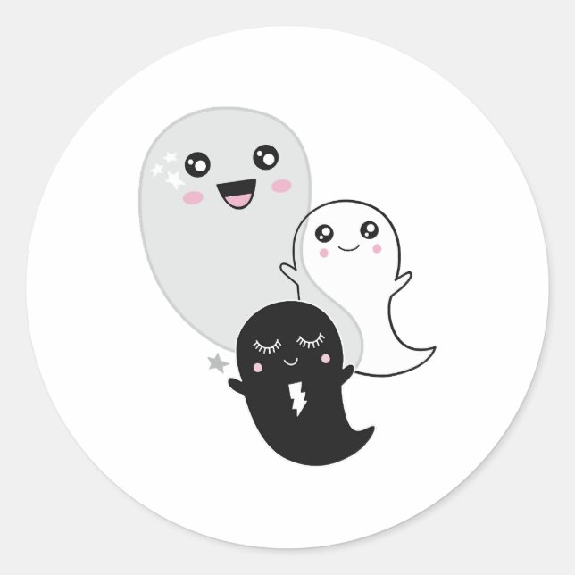 cute ghosts halloween kawaii classic round sticker (Front)
