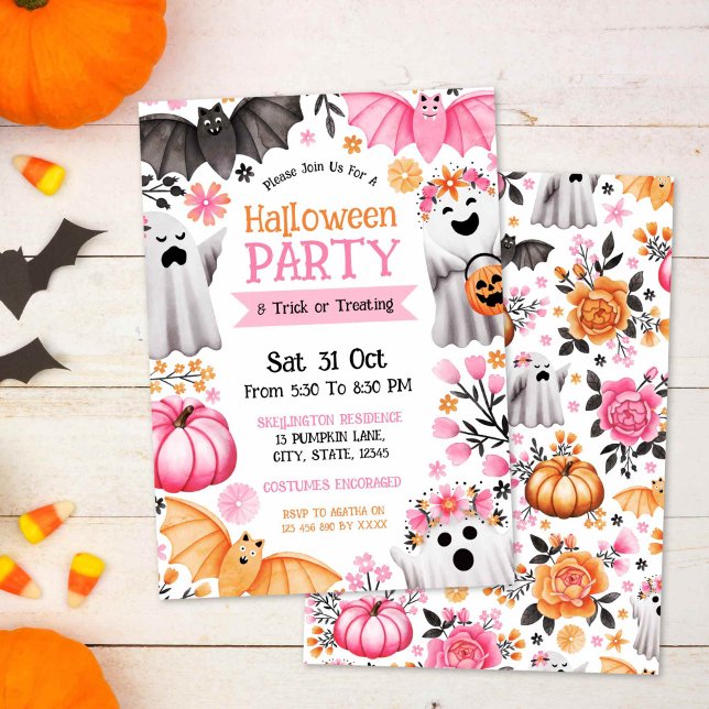 Cute Ghosts Halloween Party & Trick or Treating Invitation (Cute Ghosts Halloween Party & Trick or Treating Invitation)