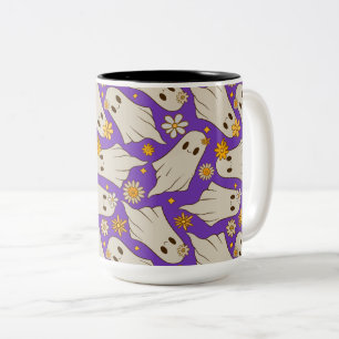 Cute Ghosts Halloween Pattern Two-Tone Coffee Mug