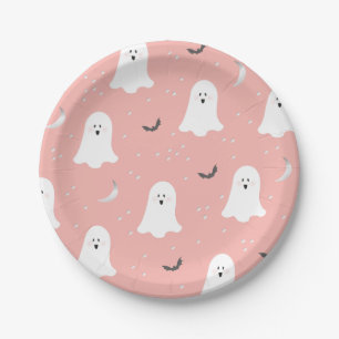Cute Ghosts Halloween Pink Paper Plate