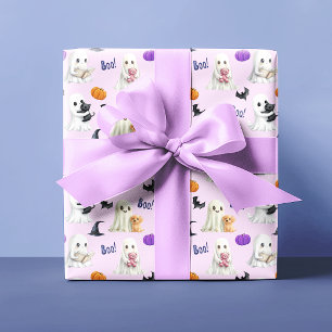Cute Ghosts Halloween Pink Pastels  Wrapping Paper