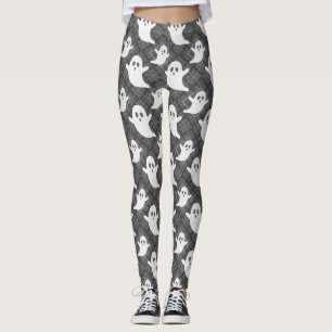 Cute Ghosts on Black Plaid Leggings