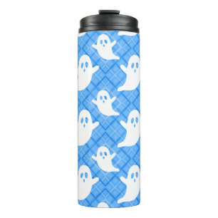 Cute Ghosts on Blue Plaid Thermal Tumbler