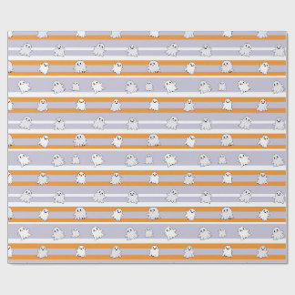 Cute Ghosts Orange White Striped Halloween Wrapping Paper
