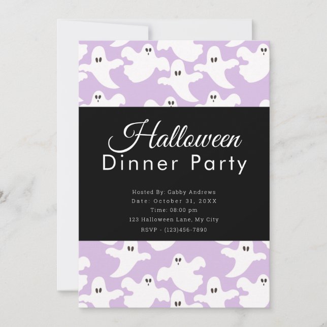 Cute Ghosts Pastel Purple Halloween Dinner Party Invitation (Front)