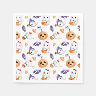 Cute Ghosts Pumpkin Halloween Pattern Baby Shower Napkin