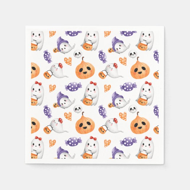 Cute Ghosts Pumpkin Halloween Pattern Baby Shower  Napkin (Front)