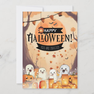 Cute Ghosts & Pumpkin Patch Halloween Invitation