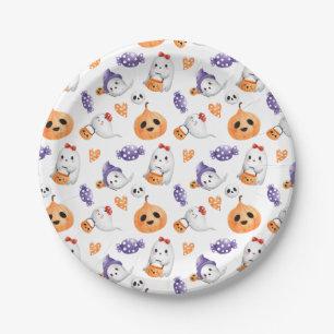 Cute Ghosts Pumpkin Pattern Halloween Baby Shower Paper Plate