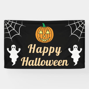 Cute Ghosts Pumpkin Spider Web Fun Halloween Party Banner