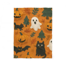 Cute Ghosts & Pumpkins | Halloween Fleece Blanket