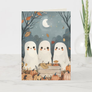 Cute Ghosts& Pumpkins Whimsical Happy Halloween  Card