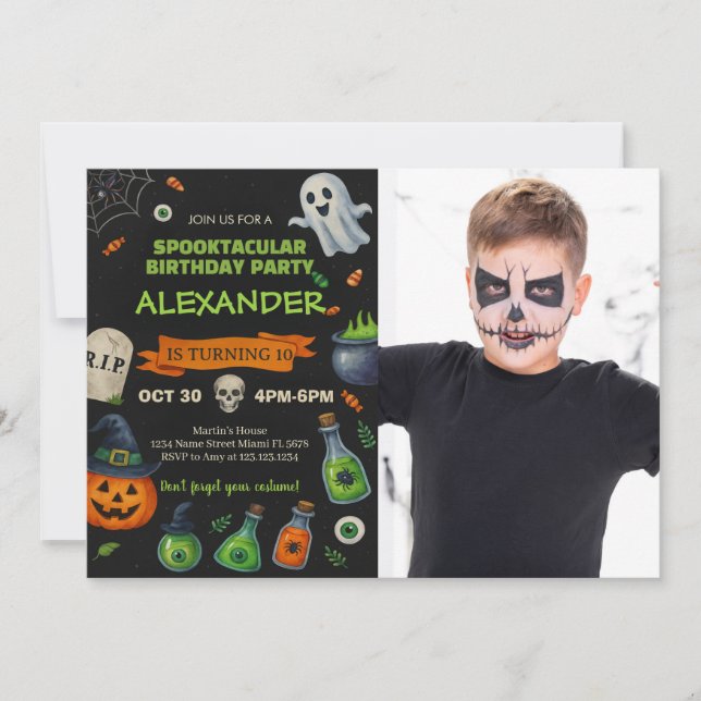 Cute Ghosts & Pumpkins with photo Invitation (Front)