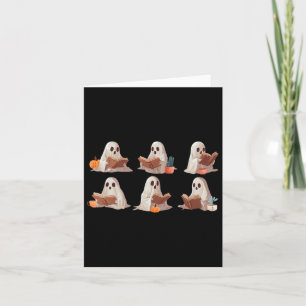 Cute Ghosts Reading Books Happy Halloween Graphic Card