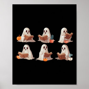 Cute Ghosts Reading Books Happy Halloween Graphic Poster