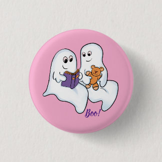 Cute ghosts reading together at Halloween 3 Cm Round Badge
