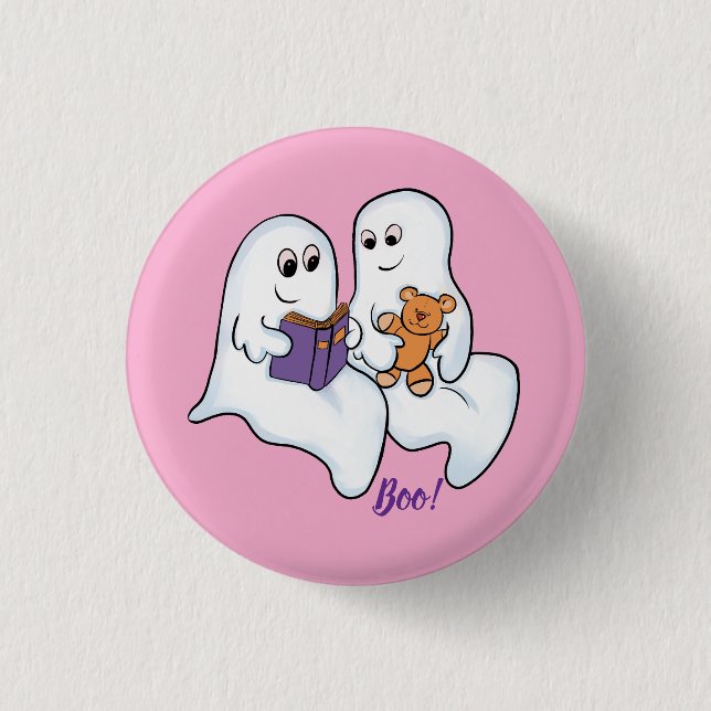 Cute ghosts reading together at Halloween 3 Cm Round Badge (Front)