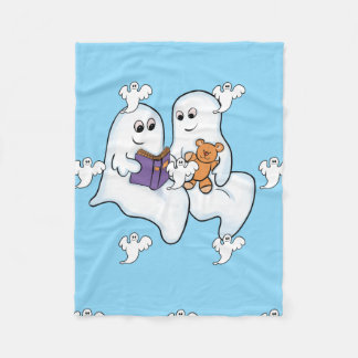 Cute ghosts reading together at Halloween Fleece Blanket