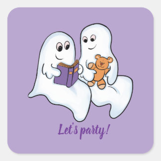 Cute ghosts reading together at Halloween Square Sticker