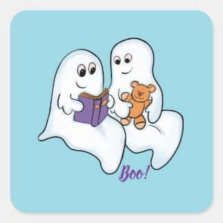 Cute ghosts reading together at Halloween Square Sticker