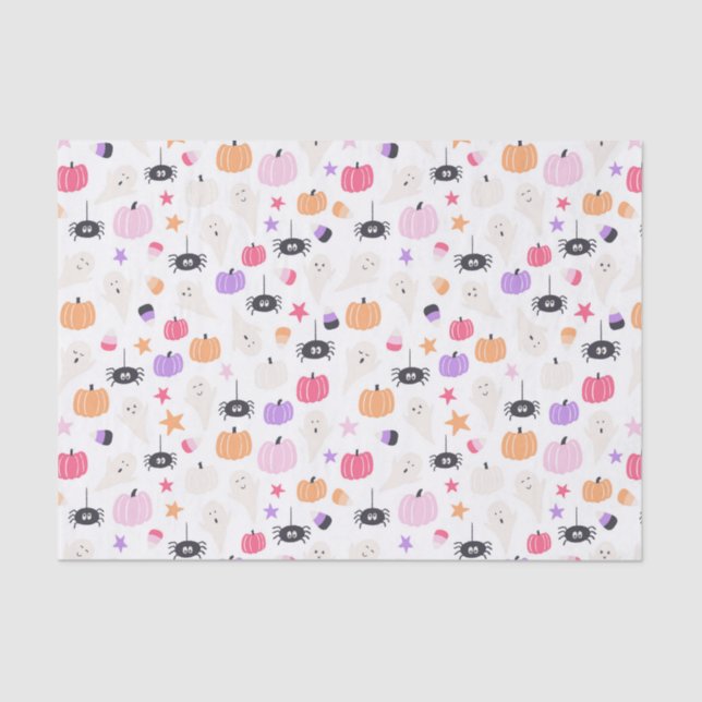 Cute Ghosts, Spiders, Candy & Pumpkins Halloween  Tissue Paper (Front)
