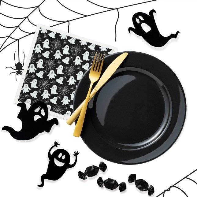 Cute Ghosts | Spiders | Spider Webs Halloween Napkin (Cute Ghosts, Spiders and Spider Webs Halloween Black and White Patterned Paper Napkins)