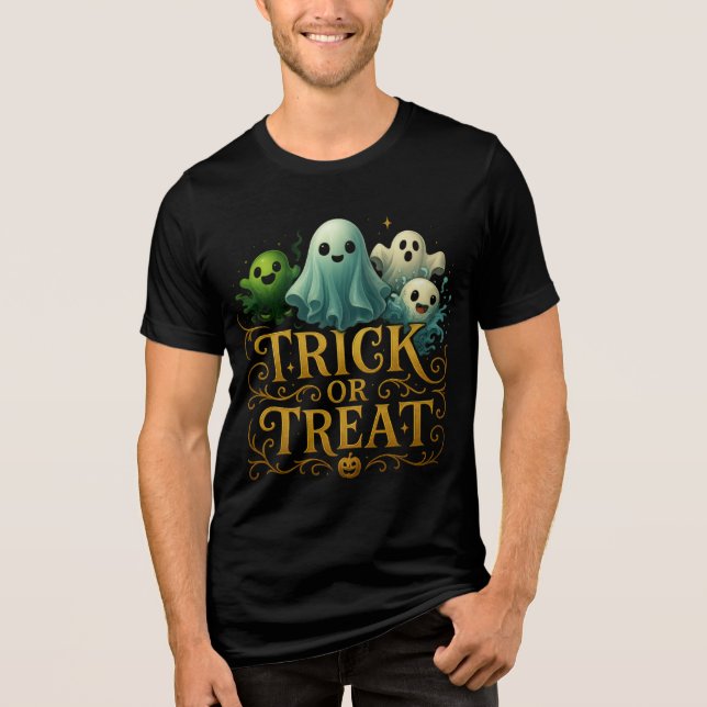 Cute Ghosts "Trick or Treat" Design Tri-Blend Shirt (Front)