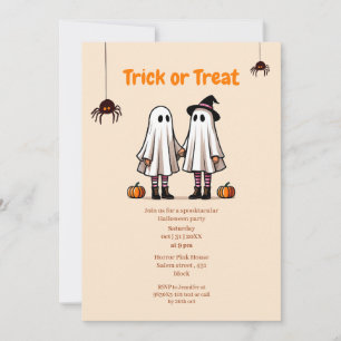 Cute Ghosts Trick or Treat Halloween Party Invitation