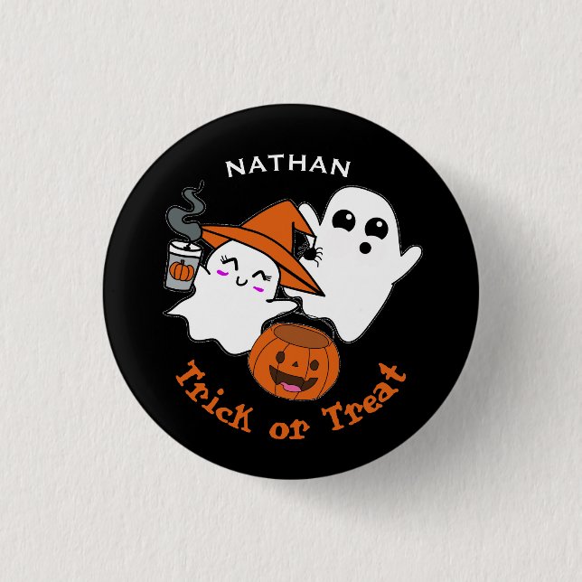 Cute Ghosts Trick or Treat Personalised Halloween 3 Cm Round Badge (Front)