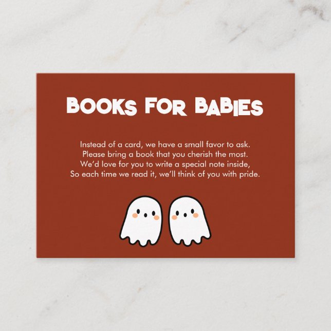 Cute Ghosts Twins Baby Shower Book Request Enclosure Card (Front)