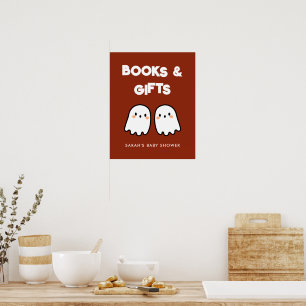 Cute Ghosts Twins Baby Shower Books & Gifts Sign