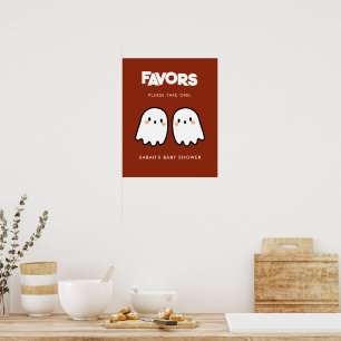 Cute Ghosts Twins Baby Shower Favours Sign