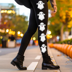 Cute Ghosts With Different Expressions Halloween Leggings