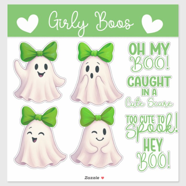 Cute Ghosts with Green Bows  (Sheet)