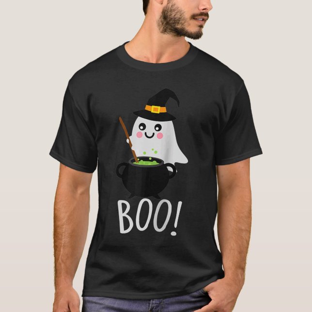 Cute Ghosts with Magic Cauldroon  Magic Potion Boo T-Shirt (Front)