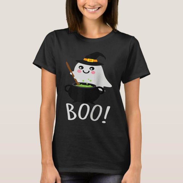 Cute Ghosts with Magic Cauldroon  Magic Potion Boo T-Shirt (Front)