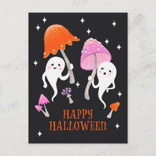 Cute Ghosts with Mushrooms Happy Halloween Holiday Postcard