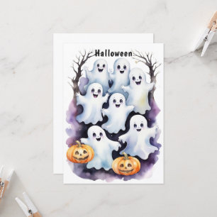 Cute Ghosts with Pumpkins Halloween Illustration Invitation