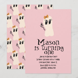 Cute Ghoul Doodle Halloween Any Age Birthday Pink  Invitation