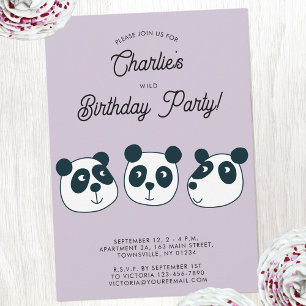 Cute Giant Panda Bear Birthday Party Invitation