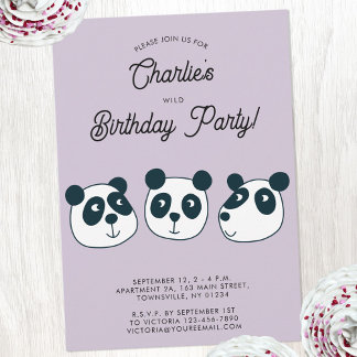 Cute Giant Panda Bear Birthday Party Invitation