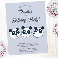 Cute Giant Panda Bear Birthday Party Invitation