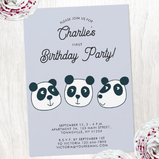 Cute Giant Panda Bear First Birthday Party Invitation