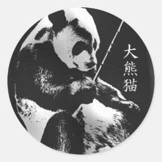 Cute Giant Panda Bear playing with Bamboo. Classic Round Sticker