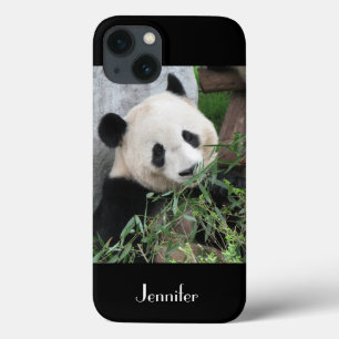 Cute Giant Panda Black Background, Name, iPhone 13 Case