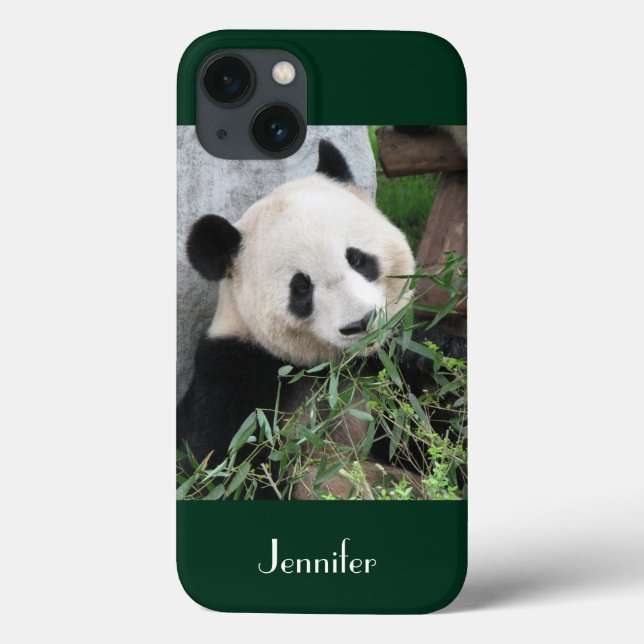 Cute Giant Panda Dark Green Background, Name, Case-Mate iPhone Case (Back)