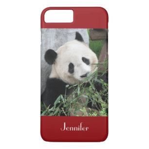 Cute Giant Panda, Dark Red, Custom with Name iPhone 8 Plus/7 Plus Case