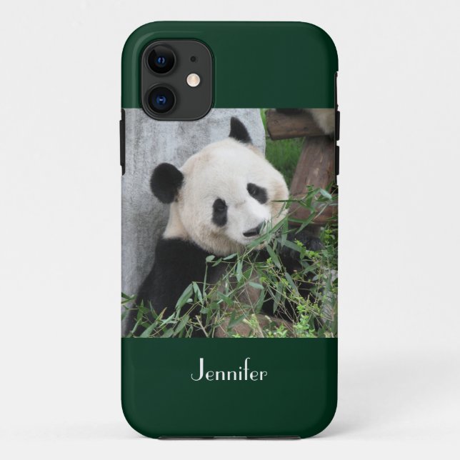 Cute Giant Panda Green Background, Name,  Case-Mate iPhone Case (Back)